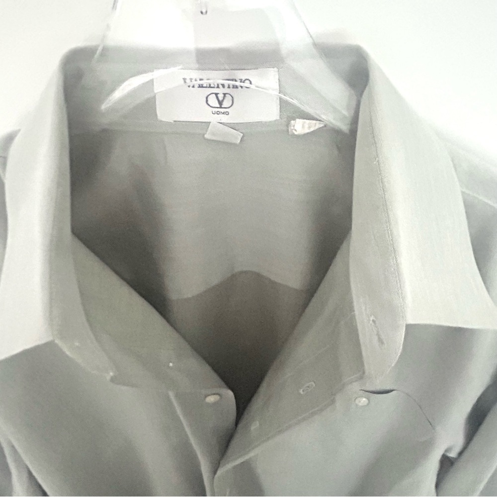 Valentino Uomo Button Down Dress Shirt Cotton Long Sleeve Green Small 15.5 32/33 - Picture 4 of 15